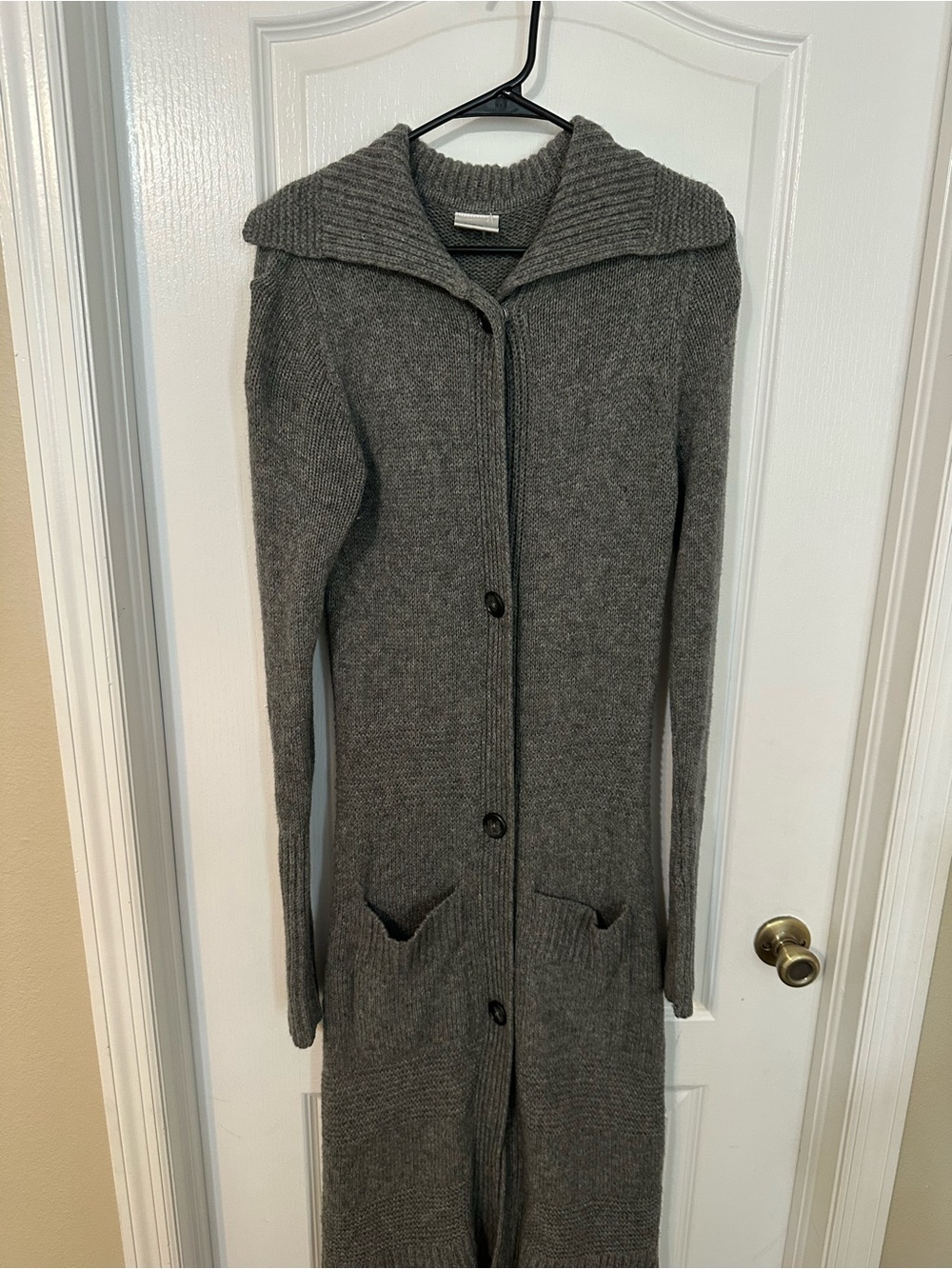 NEXT 100% Lambswool Longline Knit Cardigan Sweater Gray M
